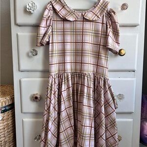 Pink Plaid Peter-Collar Casual Dress for Girls